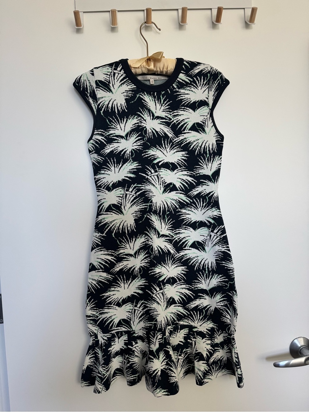 RACHEL Rachel Roy Black and White Palm-Print Knit Mini Dress